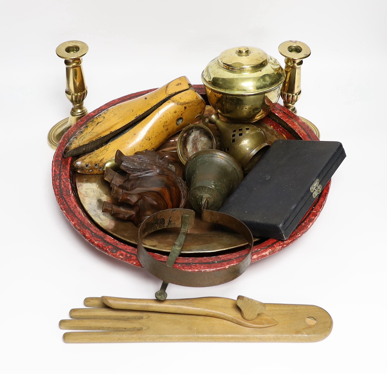 A collection of treen, metalware and other items